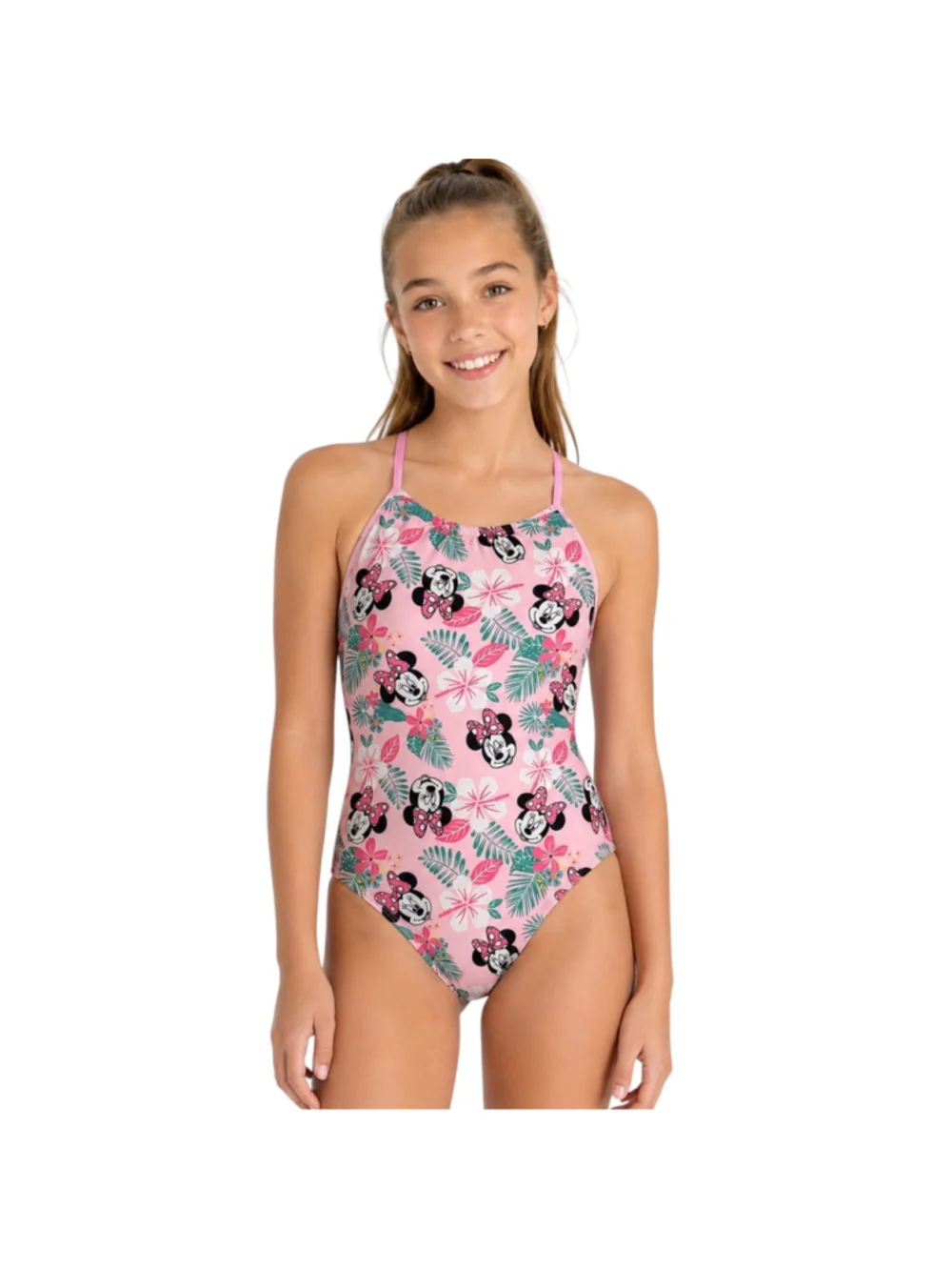 Disney Minnie Mouse PatPat NWT Tropical Floral Pink OnePiece Swimsuit Girl 12-13